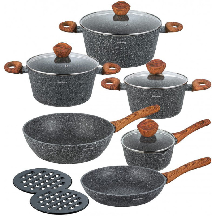Zestaw garnków granitowych na indukcję Klausberg KB 7242 ze sztućcami Amefa Scandinave
