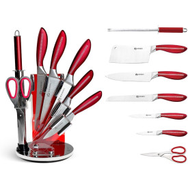 Komplet noży stalowych Edenberg EB 911 kuchenne 8 elementów czerwone, zestaw