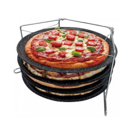 Blaszki do pizzy marmurkowe x4 ze stojakiem czteropoziomowym Kinghoff 1553 Okrągłe blachy 32 cm