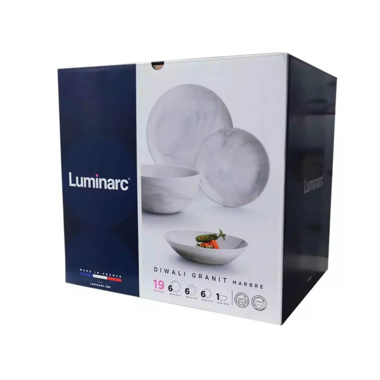 Serwis obiadowy Diwali Luminarc 19 elementów marmur talerze dla 6 osób