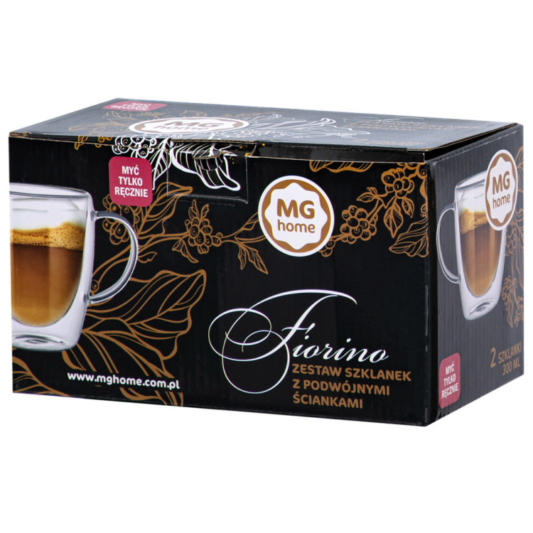 Szklanki termiczne MG Home Fiorino z uchem 300 ml zestaw 2 sztuki Szklanki termiczne MG Home Fiorino z uchem 300 ml zestaw 2 sztuki
