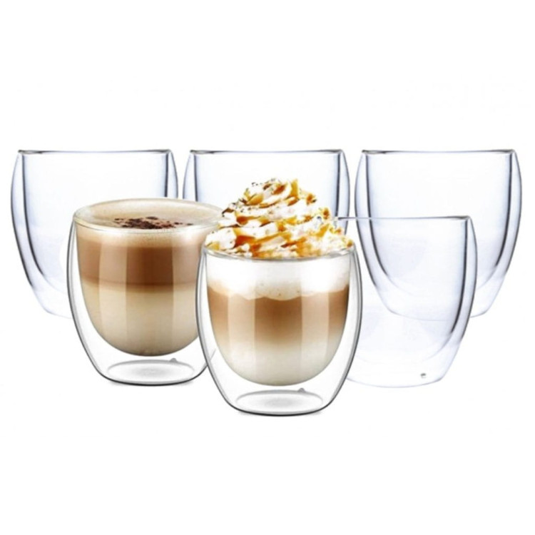 Szklanki termiczne do kawy latte 250 ml zestaw 6 sztuk Szklanki termiczne do kawy latte 250 ml zestaw 6 sztuk