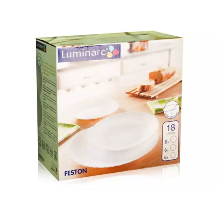 Serwis obiadowy Feston Luminarc 18 elementów białe talerze dla 6 osób Serwis obiadowy Feston Luminarc 18 elementów białe talerze dla 6 osób