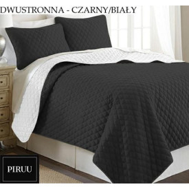 Narzuta na łóżko pikowana 160x200 cm PIRUU dwustronna czarny/biały