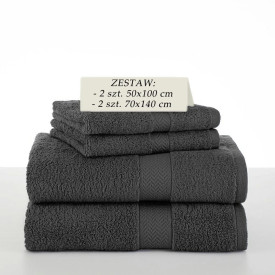 Komplet 4 ręczników kąpielowych Piruu 2x 70x140 i 2 x 50x100 bawełniane frotte szare