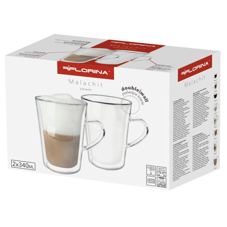 Szklanki termiczne z uchem Florina Malachit 340 ml zestaw 6 sztuk Szklanki termiczne z uchem Florina Malachit 340 ml zestaw 6 sztuk