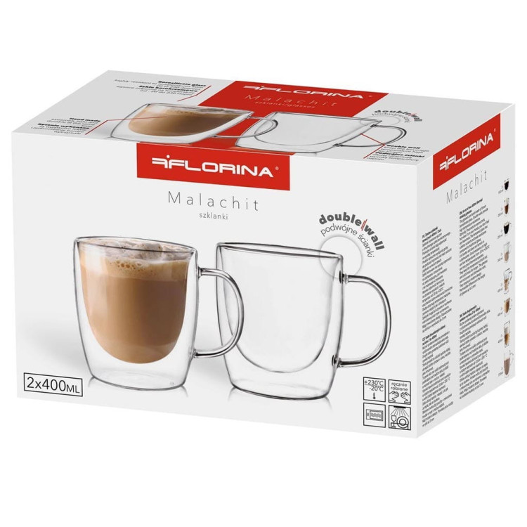 Szklanki termiczne z uchem Florina Malachit 400 ml zestaw 6 sztuk Szklanki termiczne z uchem Florina Malachit 400 ml zestaw 6 sztuk