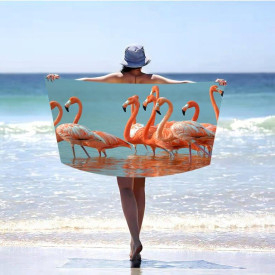 Ręcznik plażowy 180x100 duży mikrofibra realistyczny wzór W13 flamingi