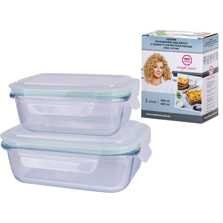 Zestaw 2 pojemników szklanych MG Home Cucina 400/600 ml żaroodporne Zestaw 2 pojemników szklanych MG Home Cucina 400/600 ml żaroodporne
