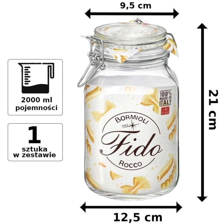 Słoik szklany z pokrywką Bormioli Rocco Fido 2 litry Słoik szklany z pokrywką Bormioli Rocco Fido 2 litry