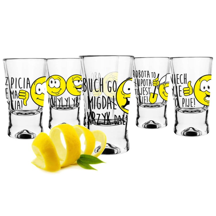 Kieliszki do wódki 25 ml Glasmark IKS komplet 6 sztuk śmieszny nadruk buźki Kieliszki do wódki 25 ml Glasmark IKS komplet 6 sztuk śmieszny nadruk buźki