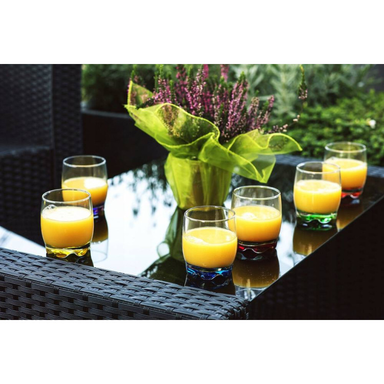 Zestaw 6 szklanek 250 ml i 6 kieliszków 25 ml z kolorowym dnem Glasmark