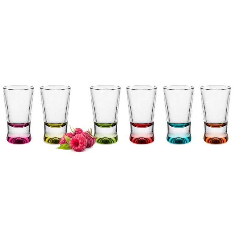 Zestaw 6 szklanek 250 ml i 6 kieliszków 25 ml z kolorowym dnem Glasmark