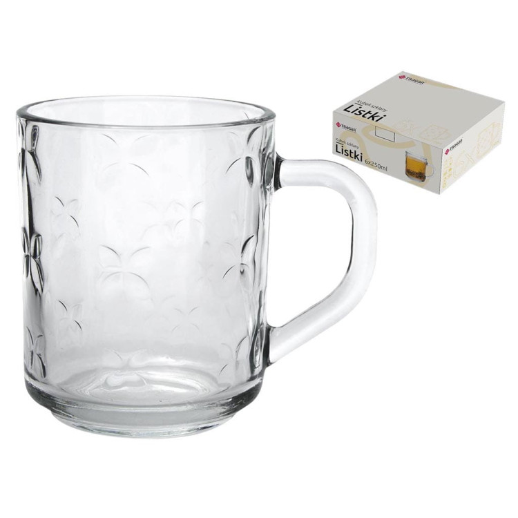 Szklanki z uchem proste 250 ml listki zestaw 6 szklanek Szklanki z uchem proste 250 ml listki zestaw 6 szklanek