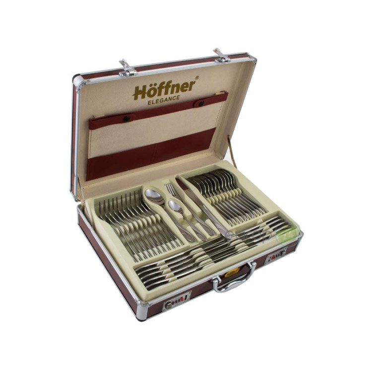 Sztućce w walizce Hoffner HF 6225 SATYNA stal 72 elementy zestaw widelce łyżki