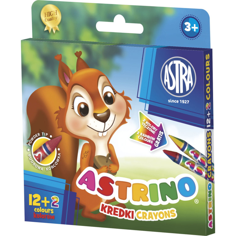 Kredki świecowe trójkątne Astrino 12 + 2 kolory gratis