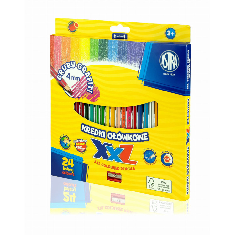 Kredki ołówkowe sześciokątne Astra XXL 24 kolory lid 4mm Kredki ołówkowe sześciokątne Astra XXL 24 kolory lid 4mm