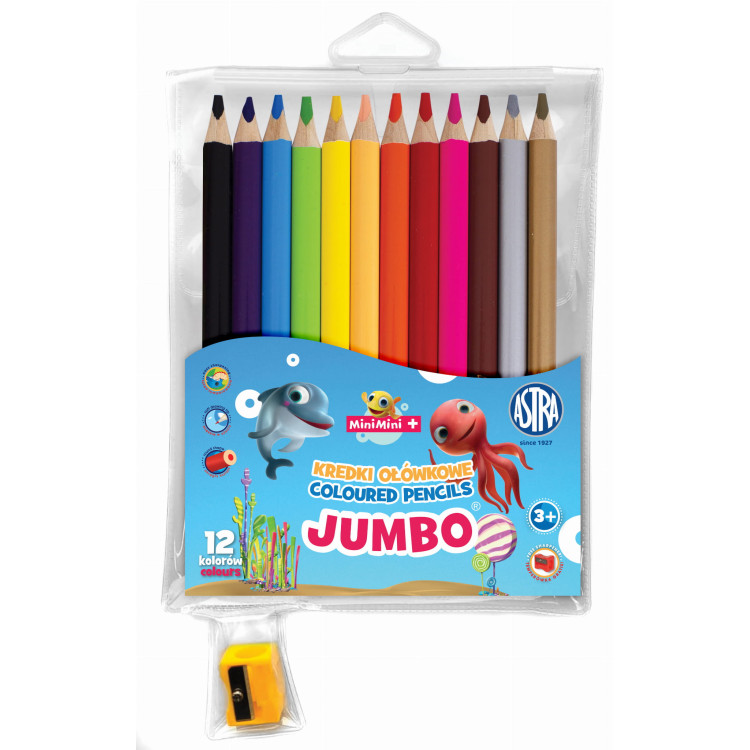 Kredki ołówkowe jumbo okrągłe 12 kolorów + temperówka - Mini Minii