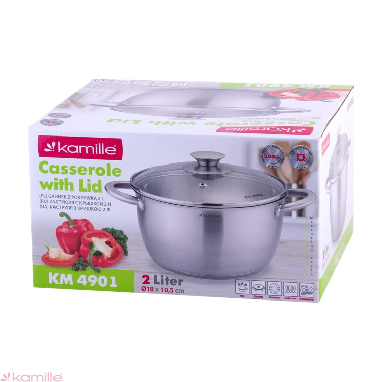 Garnek ze stali nierdzewnej 2L z pokrywką 18cm Kamille KM 4901 Garnek ze stali nierdzewnej 2L z pokrywką 18cm Kamille KM 4901