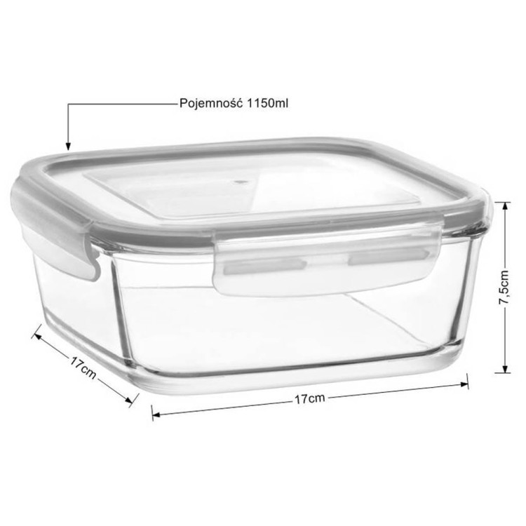 Szklany pojemnik z pokrywką 17x17 cm do przechowywania żywności Glasmark 1150 ml Szklany pojemnik z pokrywką 17x17 cm do przechowywania żywności Glasmark 1150 ml