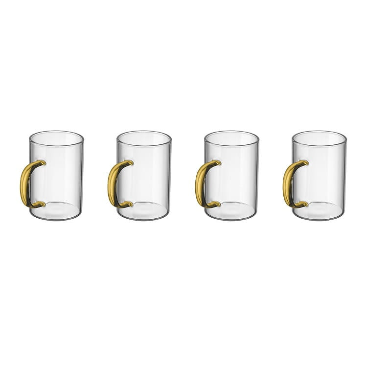 Zestaw szklanek żaroodpornych RENZA 4x 300ml z musztardową rączką MGHOME Zestaw szklanek żaroodpornych RENZA 4x 300ml z musztardową rączką MGHOME