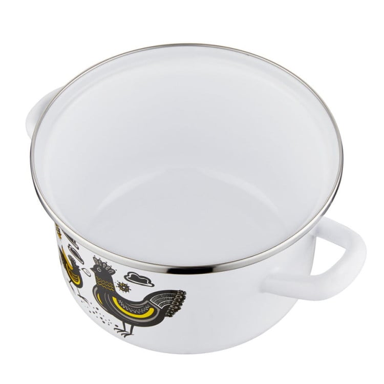 Garnek emaliowany z pokrywką 18 cm Pleszew kurka chmurka Garnek emaliowany z pokrywką 18 cm Pleszew kurka chmurka