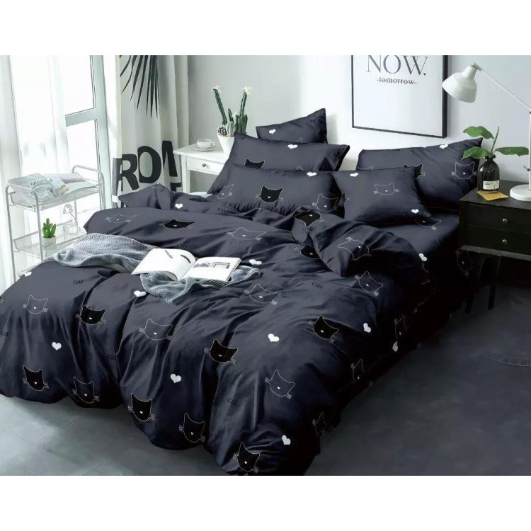 Pościel 140x200 bawełna satynowa 3D Cotton World gruba 2 części 1546 kocie buźki