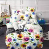 Pościel 200x220 bawełna satynowa 3D Cotton World gruba 3 części 2264 kwiaty