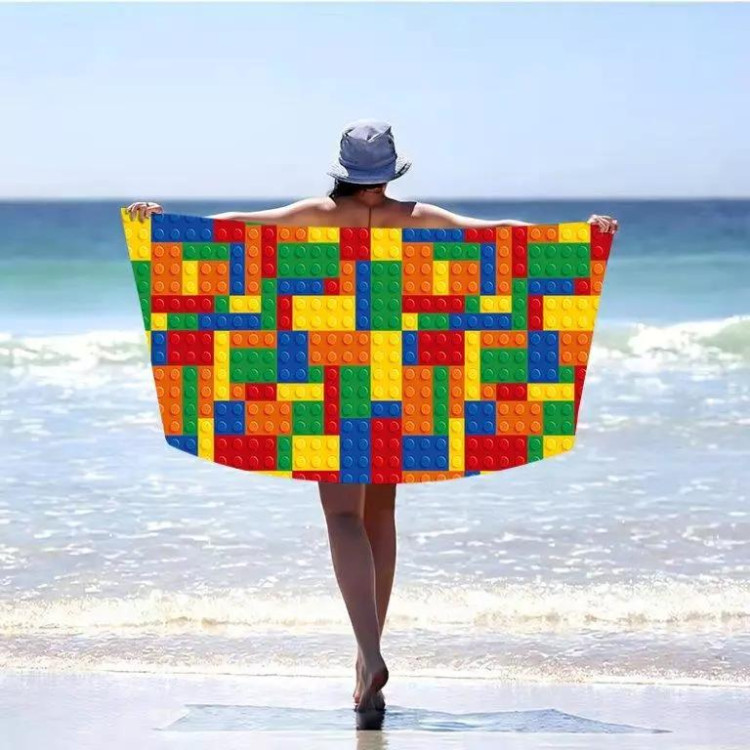 Ręcznik plażowy 180x100 duży mikrofibra realistyczny wzór W21 klocki Ręcznik plażowy 180x100 duży mikrofibra realistyczny wzór W21 klocki