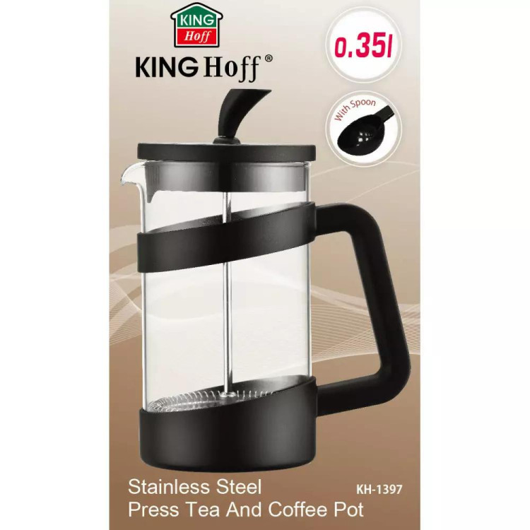 Szklany zaparzacz tłokowy do herbaty kawy ziół 350 ml Kinghoff KH 1397 Szklany zaparzacz tłokowy do herbaty kawy ziół 350 ml Kinghoff KH 1397