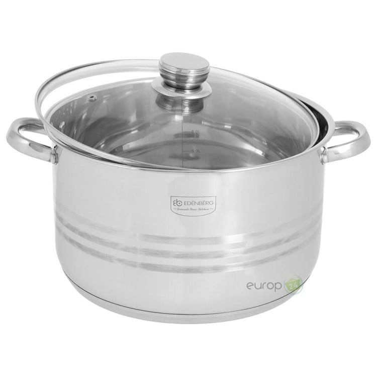 Garnek stalowy 27.6 L Edenberg EB 3025 garnek indukcyjny 40cm + pokrywka szklana Garnek stalowy 27.6 L Edenberg EB 3025 garnek indukcyjny 40cm + pokrywka szklana