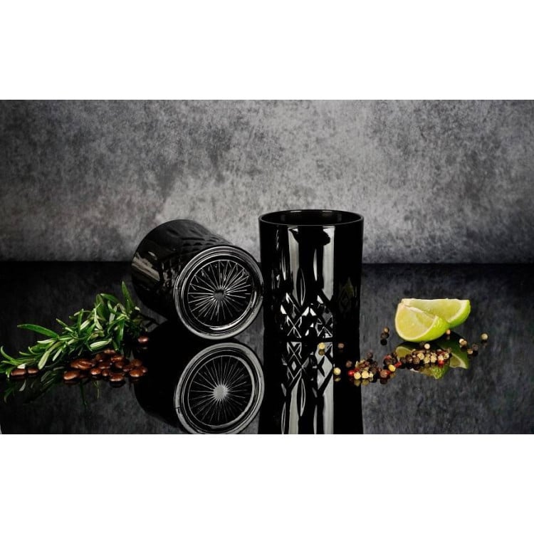 Zestaw do whisky czarna karafka szklana 1000 ml + 6 czarnych grubych szklanek 280 ml