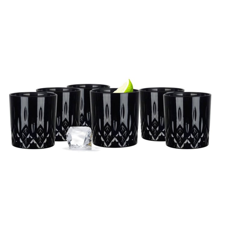 Zestaw do whisky czarna karafka szklana 1000 ml + 6 czarnych grubych szklanek 280 ml