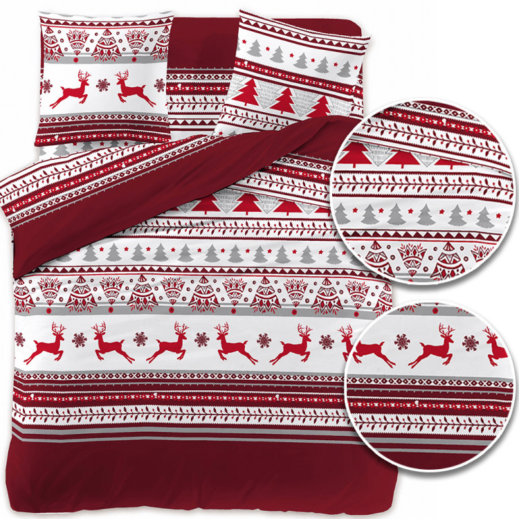 Pościel świąteczna 160x200 bawełna satynowa 3D Cotton World gruba 3 części 2413 czerwona