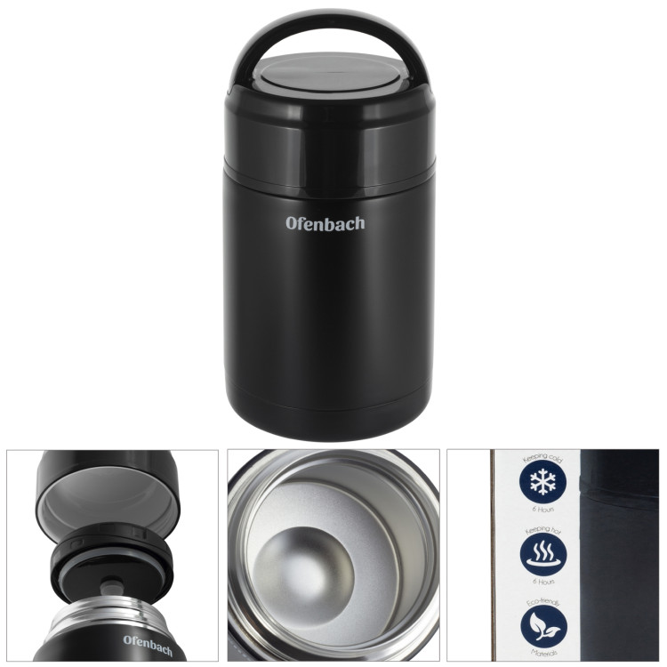 Termos próżniowy Ofenbach 101303 bidon 1000 ml czarny kubek z uchwytem