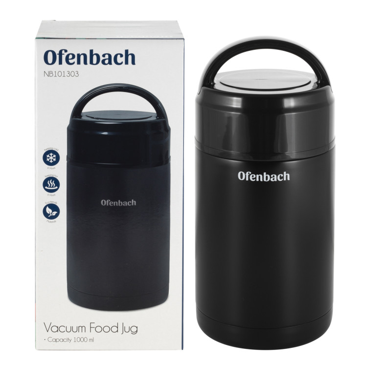 Termos próżniowy Ofenbach 101303 bidon 1000 ml czarny kubek z uchwytem