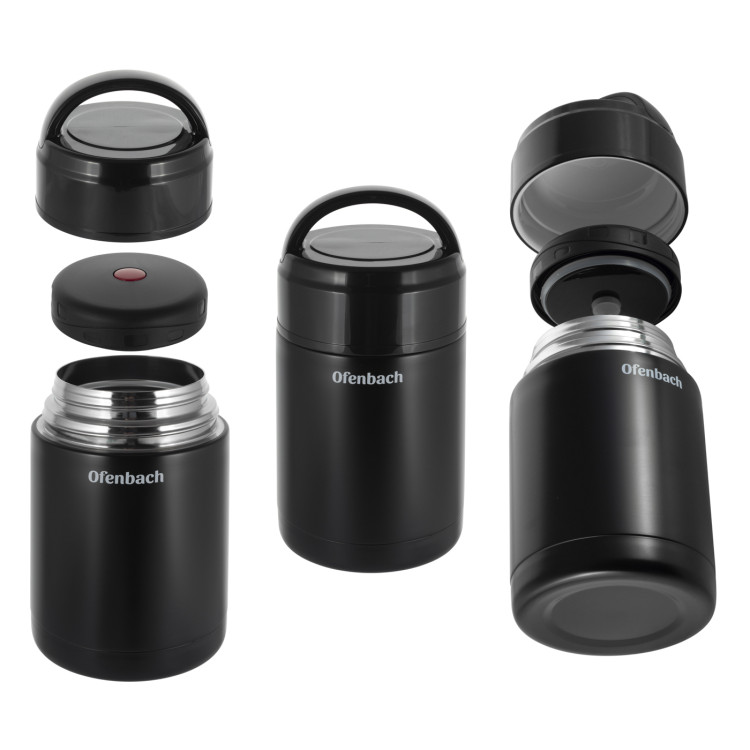 Termos próżniowy Ofenbach 101302 bidon 800 ml czarny kubek z uchwytem