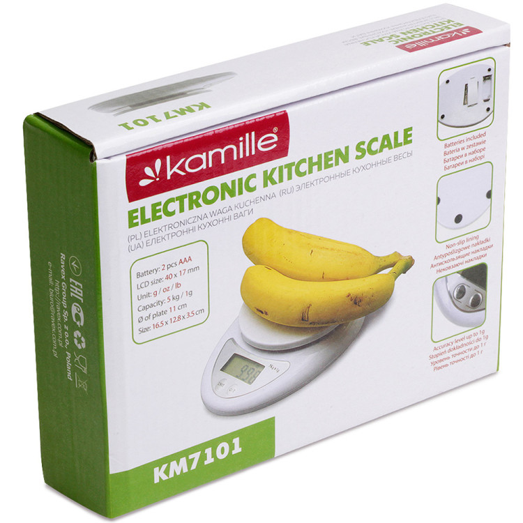 Waga kuchenna elektroniczna z wyświetlaczem LCD biała KM 7101 Kamille Waga kuchenna elektroniczna z wyświetlaczem LCD biała KM 7101 Kamille