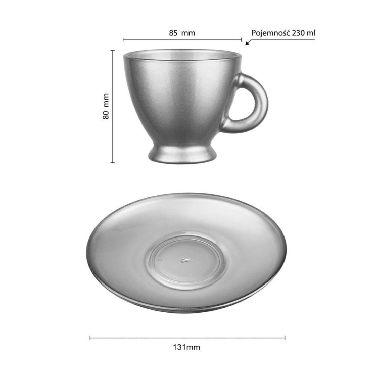 Serwis kawowy na 6 osób Glasmark Roma zestaw 6 srebrnych filiżanek ze spodkami + łyżeczki Serwis kawowy na 6 osób Glasmark Roma zestaw 6 srebrnych filiżanek ze spodkami + łyżeczki