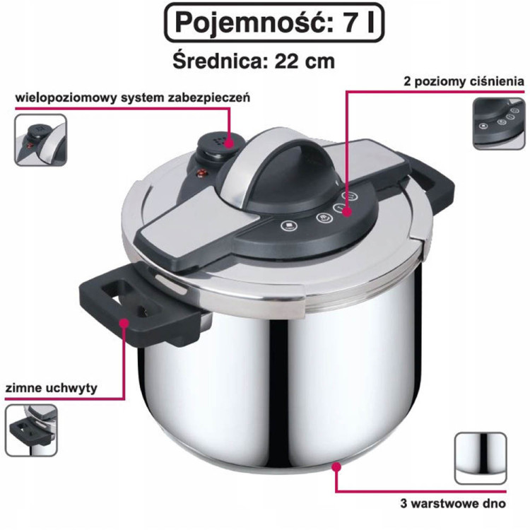 Garnek ciśnieniowy MG Home szybkowar o pojemności 7 litrów Garnek ciśnieniowy MG Home szybkowar o pojemności 7 litrów