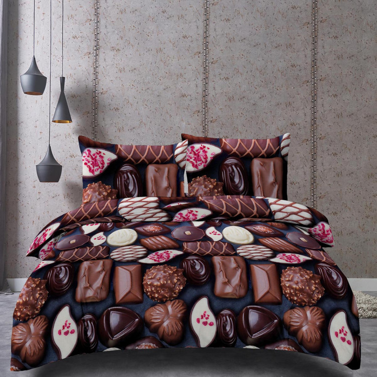 Pościel 160x200 bawełna satynowa 3D Cotton World gruba 3 części 2420 czekoladki