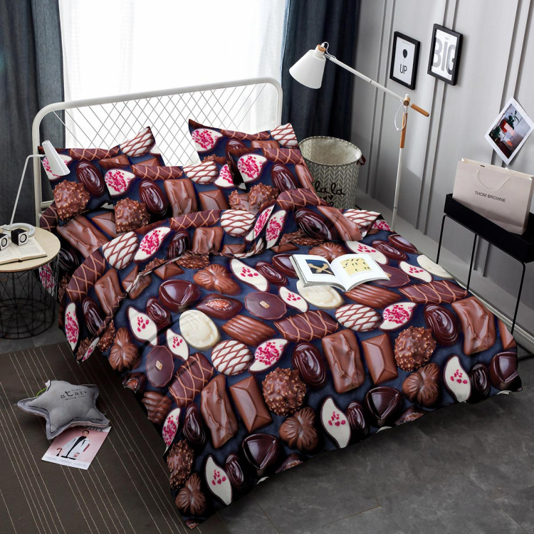 Pościel 200x220 bawełna satynowa 3D Cotton World gruba 3 części 2420 czekoladki