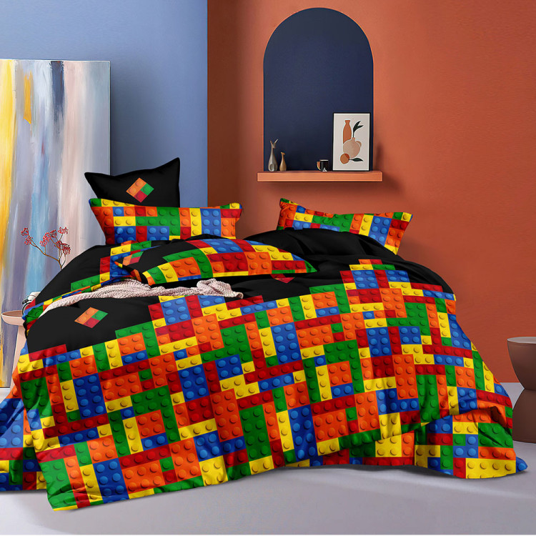 Pościel 160x200 bawełna satynowa 3D Cotton World gruba 3 części 1770 klocki lego