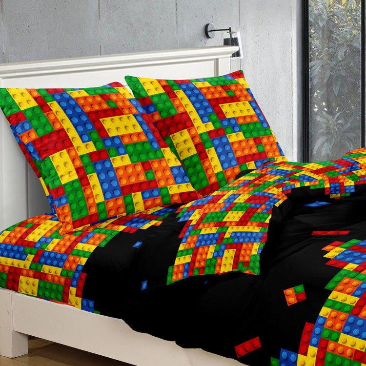 Pościel 160x200 bawełna satynowa 3D Cotton World gruba 4 części z prześcieradłem 1770 klocki lego