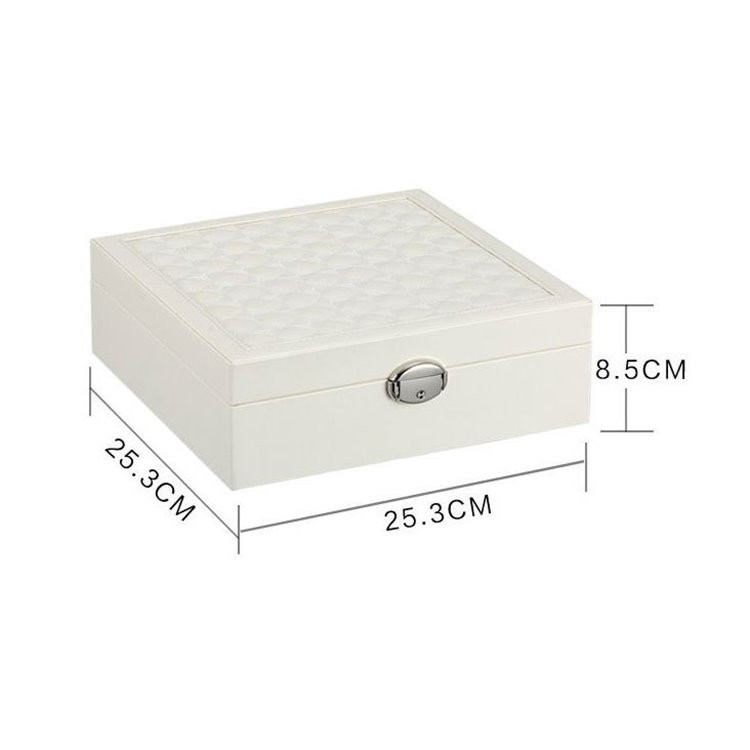Szkatułka na biżuterię kuferek kremowy organizer z lusterkiem na kolczyki zegarki PD58K