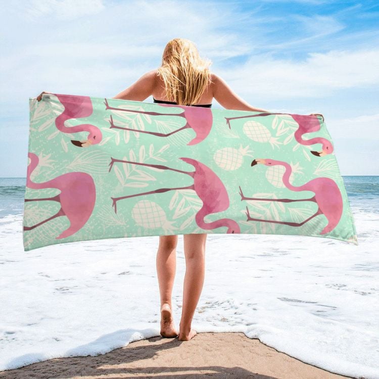 Ręcznik plażowy 70x150 gruby chłonny mikrofibra flamingi wz29