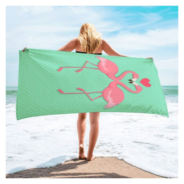 Ręcznik plażowy 70x150 gruby chłonny mikrofibra love flamingos wz6