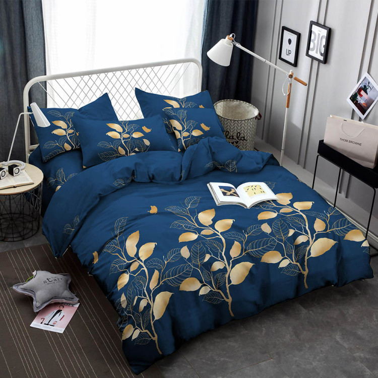 Pościel 160x200 bawełna satynowa 3D Cotton World gruba 3 części 2426 złote gałązki
