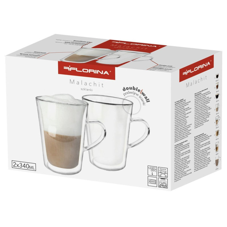 Szklanki termiczne proste z uchem Florina Malachit 340 ml zestaw 2 sztuki