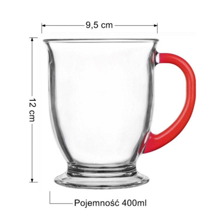 Kubki z czerwonym uchem Kubas Glasmark 400 ml zestaw 6 kubków